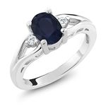 Gem Stone King 925 Sterling Silver Blue Sapphire 3-Stone Women's Ring (1.83 Cttw, Gemstone Birthstone, Oval 8X6MM, Available in Size 5,6,7,8,9)