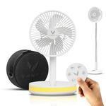 VENTY Portable Fan - Wireless Battery Operated, 48HR Run Time 16000MAH Battery, Oscillating Rechargeable Fans, Remote Control & LED Lighting, Folding Telescopic Camping Fan (White with Case)