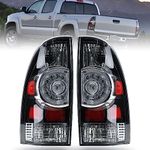 Nakuuly Tail Light Assembly Compatible With 2005-2015 Tacoma Pickup Driver and Passenger Side LED Taillights Brake Signal Assembly with Bulb and Harness (Black Housing Style)