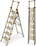 WOA WOA 6 Step Ladder, 300lbs Load, 54'' Top Step, Gold | 11ft Reach; 7.9'' Wide Pedals; Anti-Slip Feet Grip Wood, Tile, Carpet; Rigid Aluminum Steps; Handrail Adds Balance.
