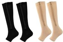 2Pairs Medical Compression Socks for Women Men, 15-20mmHg Knee High Flight Socks Compression Stockings, Zipper Compression Socks for Swollen Varicose Veins Running Nurses Pregnancy Travel (Mixed, S/M)