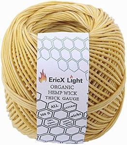 EricX Light Thick Beeswax Hemp Wick 200 ft Spool 100% Organic Hemp Wick Well Coated With Natural BeesWax Thick Gauge(2.0mm)