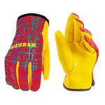 FEISHDEK Kids Genuine Leather Work Gloves, Red, XL, 10-12 Years Old