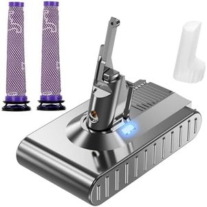 POWTREE 21.6V Replacement for Dyson V8 Battery Compatible with V8 Animal/Motorhead/Absolute/Carbon Fiber/HEPA/Fluffy SV10 SV25 215681 967834-05 Vacuum Cleaners with 2 Pre-Filters