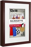 Americanflat 12x16 Shadow Box Frame in Mahogany with 8x12 Mat and Soft Linen Back - Large Shadow Box Frame with Engineered Wood and Plexiglass Cover for Wall or Tabletop Display