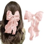 papasgix Hair Bow Clips: Solid Color Long Silk Ribbon Bows for Women and Girls (1, Pink)