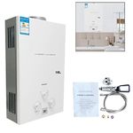 Gas Water Heater 16L LPG Portable Instant Propane Hot Water Heater Boiler Stainless Steel Tankless LED Display w/Shower Kit for Home Apartment Camping Outdoor Garden Use, White 32KW