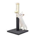 AllPetSolutions Cat Scratching Post - Indoor Cat Scratch Post Tower With Hanging Ball Toy, Carpet Board Base, Natural Sisal Rope - Perfect For Small Homes - Scratching Post, Grey & White 35x35x51cm