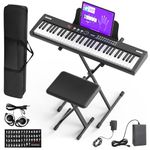 Fesley 61 Key Piano Keyboard: Portable Full-Size Electric Keyboards for Beginners, Electronic Music Keyboards with Piano Stand, Bench, MIDI, Charging Adapter, Stickers, Headphones, Bluetooth, Pedal