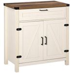 HOMCOM Sideboard Buffet Cabinet, Farmhouse Kitchen Storage Cabinet with Rustic Barn Door and Drawer, White