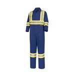 Pioneer High Visibility Safety Work Cotton Coveralls - Action Back, Elastic Waist, Reflective Tape - Class 1 - Navy Blue