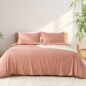 LINENOVA 2000TC Bamboo Cooling Quilt Cover Set Super King Size - Ultra Soft Breathable- 3pcs Doona Cover Set with Corner Ties & Button Closure for Hot Sleepers (Super King, Dusty Pink)