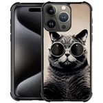 CARLOCA for iPhone 16 Pro Case,Black Cat with Glasses Pattern Ultra Protection Shockproof Soft Silicone TPU Non Slip Back for iPhone 16 Pro