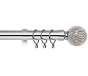 Diamond Ball Extendable Curtain Pole. Includes Pair Of Superior 60mm Size Finials, Rings, Brackets & Fittings Set. (Chrome, 120cm - 210cm, 48 inch to 83 Inch)