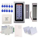 Waterproof Metal RFID Keypad Door Entry Systems & 600lbs Electric Magnetic Lock+110V Power Supply+Push to Exit Button+RFID Keychains/Cards