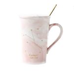 Ynsfree 12 OZ Ceramic Coffee Mugs Juice Tea Coffee Cups and Saucer Twelve Constellations Romantic Gift for Friends,Sisters,Brother,Father,Mom,Men,Wife,Boss,Anniversary (Cancer-Pink)