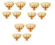 Collectible India Brass Crystal Bowl Design Akhand Diya Oil Lamp Stand for Puja Home Diwali Decoration (Golden) Pack of 12