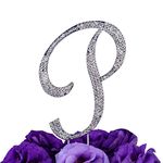 LOVENJOY Gift Box Pack Personalized Letter P Crystal Rhinestone Wedding Anniversary Birthday Bridal Shower Metal Cake Decoration Topper Silver (3.3-inch)