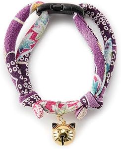 Necoichi Chirimen Hanabi Fireworks Cat Collar (Purple) with Bell Safety Breakaway Soft Lightweight for Cats Kitty Kitten Japanese Stylish Pattern, No.1 Seller in Japan