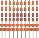 SHITIME 60 Pack Grinding Stone Set 1/8" Shank, Sanding Drill Bit for Rotary Tool Flap Wheel for Grinding, Polishing, Deburring Ferrous Metal, 2 Shaped and 3 Sizes(Orangage, Aluminum Oxide)