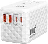 LENCENT 100W International Travel Adapter, Universal Travel Adapter with 2 QC USB-A & 2 PD3.0 Type C Power Adapter, Fast Charging for Phone,Laptops, All-in-One Outlet Adapter for USA/UK/EU/AUS, White