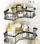 JD FRESH Shower Caddy, Adhesive Stainless Steel Shower Organizer Shower Rack, Corner Shower Caddy with 8 hooks, Shower Shelves Storage Bathroom Organizers and Storage-black