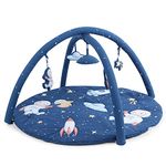 haus & kinder Baby Playgym For Babies|Activity Play Gym Mat With 5 Hanging Toys|Foldable&Durable Cotton Play Mat|Baby Crawling Mats For Floor For 0 To 24 Months (Spacewalk)Navy Blue,Pack Of 1