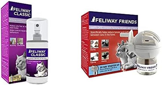 Feliway Classic 60ml Spray, comforts cats and helps solve behavioural issues and stress/anxiety in the home and on the move - 60ml & Friends 30 Day Starter Kit Diffuser and Refill, 48 ml