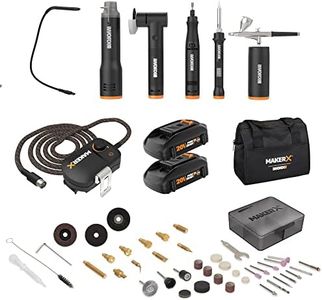 Worx WX996L MAKERX 6 Tool Kit: Rotary Tool, Wood & Metal Crafter, Air Brush, Heat Gun, Grinder and LED Flex Light in Carry Bag