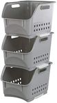 Xowine Set of 3 Kitchen Storage Plastic Stackable Storage Baskets, Gray Stacking Basket