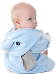 Baby Boy Bathrobes Infant Wash Waddle Cute Hooded Robe Newborn bath robe Toddler towel Soft Ultra Absorbent, Blue Elephant, 1 Year