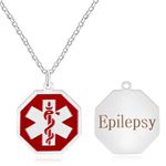 JunyiDIY Personalized Engraved Epilepsy Medical Necklace Emergency Health Jewelry for Son Daughter Him Her Epilepsy Medical Alert Necklace(Silver)