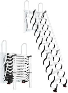 Wall Mounted Attic Ladder, Heavy Duty 660 lbs Pull Down Attic Stairs with Dual Handrails, Folding 11-Step Loft Ladder for Garage, Warehouse, Basement & Indoor Attic Access (Black and White, 11)