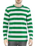 Funny World Green and White Striped Shrit Long Sleeve Mens Saint Patrick's T-Shirts, XX-Large