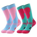 Fadcaer 2 Pairs Kids Ski Socks, Long Knee High Thermal Socks, Colourful Sports Snow Boot Socks, Soft Breathable Warm Thick Outdoor Long Ski Socks for Skiing, Walking, Snowboarding, Hunting, Hiking