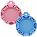 2 Pack Silicone Pet Can Covers lids, Pet Dog Cat Food Can Top One Size Fits All Standard Size Dog Cat Can Tops Universal Silicone Can Lid Cover (Blue Pink)