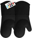 Homwe Professional Silicone Oven Mitt - 1 Pair - Extra Long Oven Mitts with Quilted Liner for Extra Protection - Black