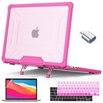 Teryeefi Heavy Duty Hard Case for MacBook Pro 13 Inch 2020 2022 A2338 A2251 A2289 M1 M2 Chip Touch Bar, Shockproof Protective Case with Fold Kickstand & Keyboard Cover & OTG Adapter, XKK-Pink