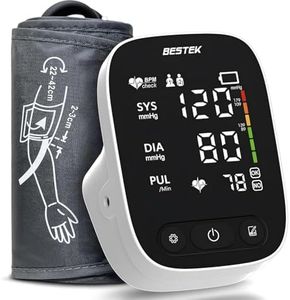 BESTEK Blood Pressure Monitor, Automatic Arm Blood Pressure Monitors for Home Use, Digital Large LCD Voiced Broadcast BP Cuff Comfortable and Portable for Home Travel (9"-17" Adjustable)