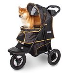 InnoPet Adventure Dog & Cat Stroller Black/Yellow - Off-Road Pet Buggy for Dogs up to 30kg, Puncture-Proof 12” EVA Wheels, Quick Release, One-Hand Fold, Cup Holder & Spacious Storage