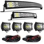 LED Light Bar TERRAIN VISION 42 Inch +22 Inch Curved Led Bar Off Road Light W/ 4pcs 4In 60W LED Pods Fog Lights with Wiring Harness Kit for Jeep Trucks Polaris ATV UTV Boat Light Bars