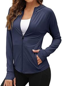 We1Fit Women's UPF 50+ Sun Protection Jacket Hoodie Sun Shirts Hiking Running Athletic Shirt Navy Blue