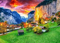 Lauterbrunnen Village Jigsaw Puzzles for Adults 1000 Piece Staubbach Waterfall 1000 Piece Jigsaw Puzzles for Adults Gifts