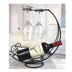 Meixinggu Vintage Pirate Ship Freestanding Wine Rack Wine Glass Rack can Hold 1 Bottle of Wine and 2 high-Top Wine Glasses,Desktop Decoration Wrought Iron Wine Rack (Black)