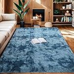 8X10 Dark Blue Shag Area Rugs for Living Room Bedroom Rug Modern Ultra Soft Fuzzy Throw Carpets for Kids Girls Boys Pets Room Fluffy Rugs