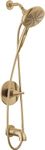 Delta Faucet Nicoli 14 Series Single-Handle Tub and Shower Trim Kit, Gold Shower Faucet with 6-Spray H2Okinetic Hand Held Shower Head with Hose, Champagne Bronze 144749-CZ-HS (Shower Valve Included)