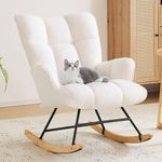 Zedachica Nersury Rocking Chair Teddy Upholstered Glider Rocker Rocking Accent Chair with High Backrest Comfy Armchair with Padded Seat Soft Side Rocking Chair for Living Room Bedroom (White Teddy)