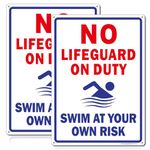 No Lifeguard on Duty Sign, Swim at Your Own Risk, Pool Sign, 2Pack -14"x10"Engineer Grade Rust Free Reflective Aluminum, Fade Resistant, UV Protected, Weatherproof, Easy to Mount