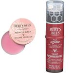 Burt's Bees 100% Natural Origin Goodness Glows Miracle Balm, softens Dry Skin -17g Tin, 1 Count & 100% Natural All Aglow Lip & Cheek Stick, Peony Pool, 1 Tube