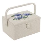 Hobby Gift Medium Sewing Box Organiser with Handle - Cotton Basket Sewing Storage Box, Craft Storage Boxes with Compartments for Tools & Accessories - 18.5 x 25.5 x 14.5cm, Hydrangea